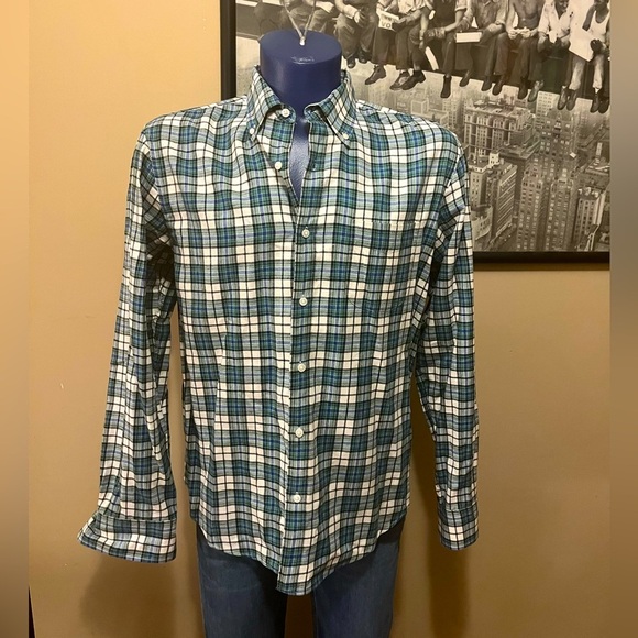 J Crew Reimagined Slim Fit Green & Blue Plaid Button Down, size Large - Picture 1 of 5